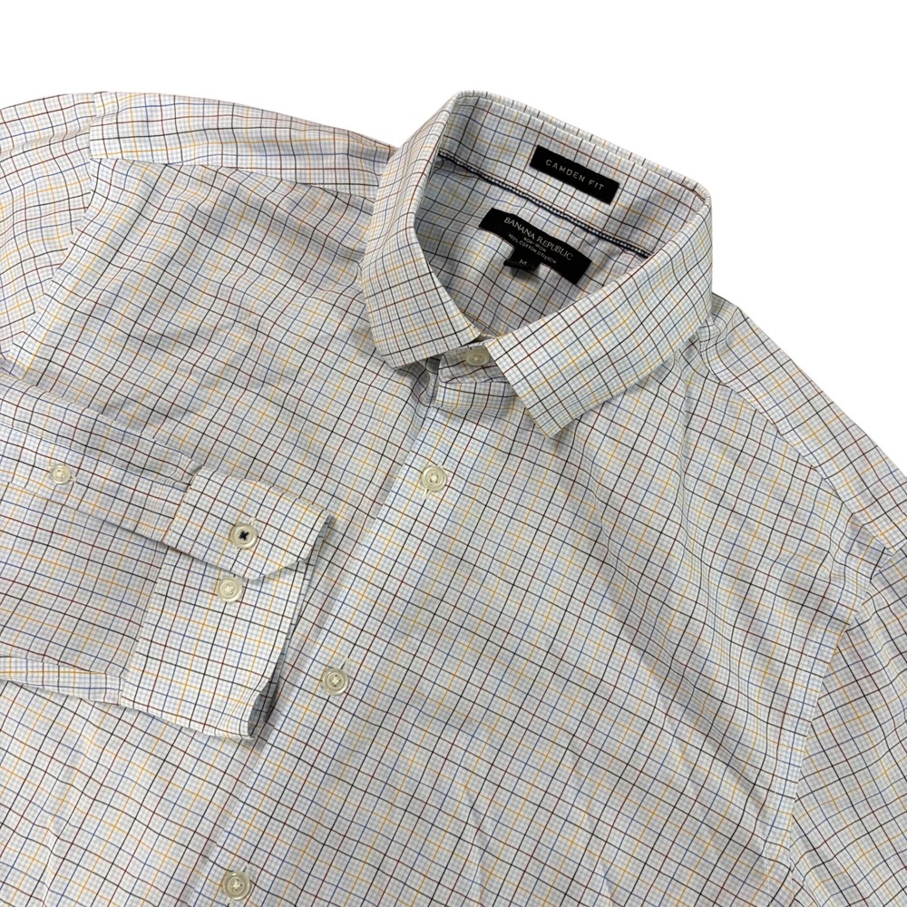 BANANA REPUBLIC Mens M Camden Fit Plaid Non Iron Cotton Stretch Dress Shirt NEW